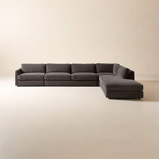 Malea 4-Piece L-Shaped Charcoal Grey Performance Fabric Sectional Sofa with Right-Arm Chaise