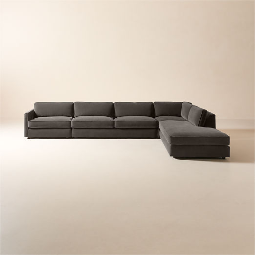 Malea 4-Piece L-Shaped Charcoal Grey Performance Fabric Sectional Sofa with Right Chaise