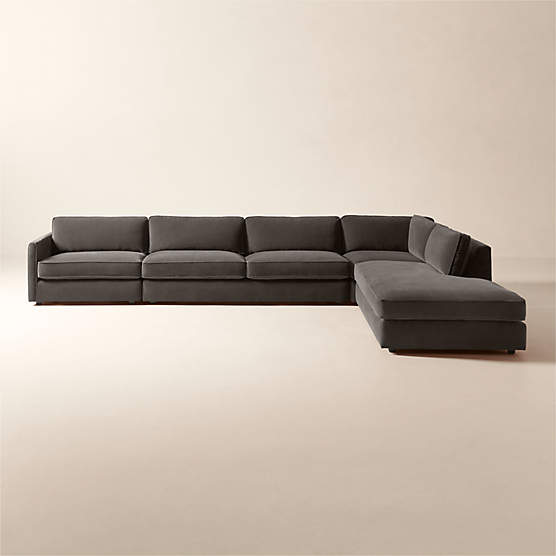 Malea 4-Piece L-Shaped Charcoal Grey Performance Fabric Sectional Sofa with Right-Arm Chaise