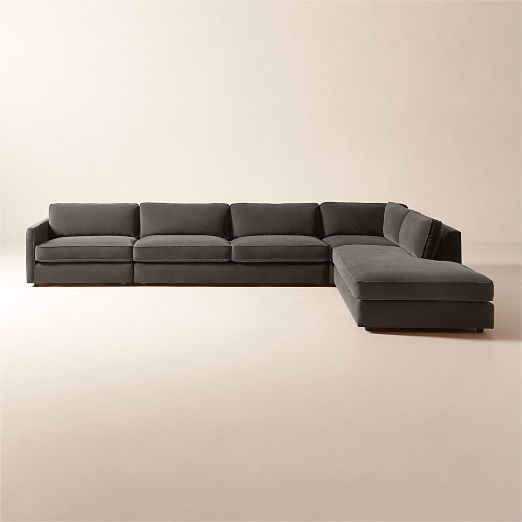 Malea 4-Piece L-Shaped Charcoal Grey Performance Fabric Sectional Sofa with Right-Arm Chaise