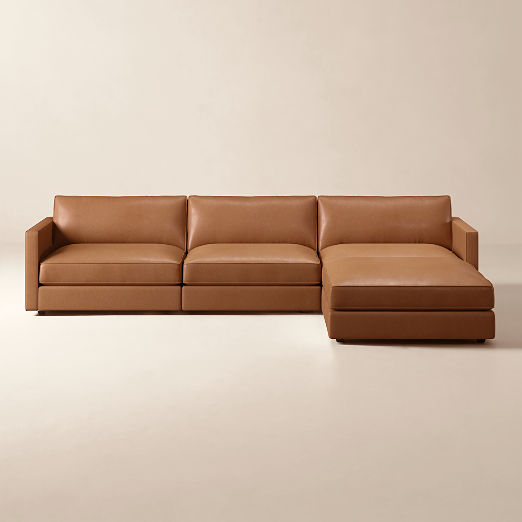 Malea 4-Piece L-Shaped Leather Sectional Sofa with Ottoman