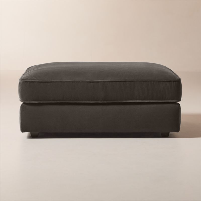 Malea Charcoal Grey Performance Fabric Ottoman + Reviews | CB2