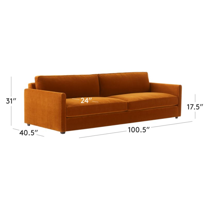 View Malea 100" Cognac Brown Velvet Sofa - image 3 of 9