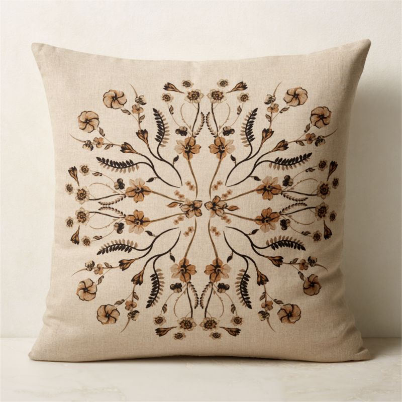 View Mandala Floral Linen Throw Pillow with Down-Alternative Insert 23'' details