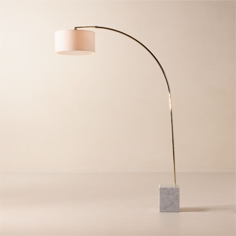 Mane White Marble Arc Floor Lamp with Linen Shade - image 0 of 7