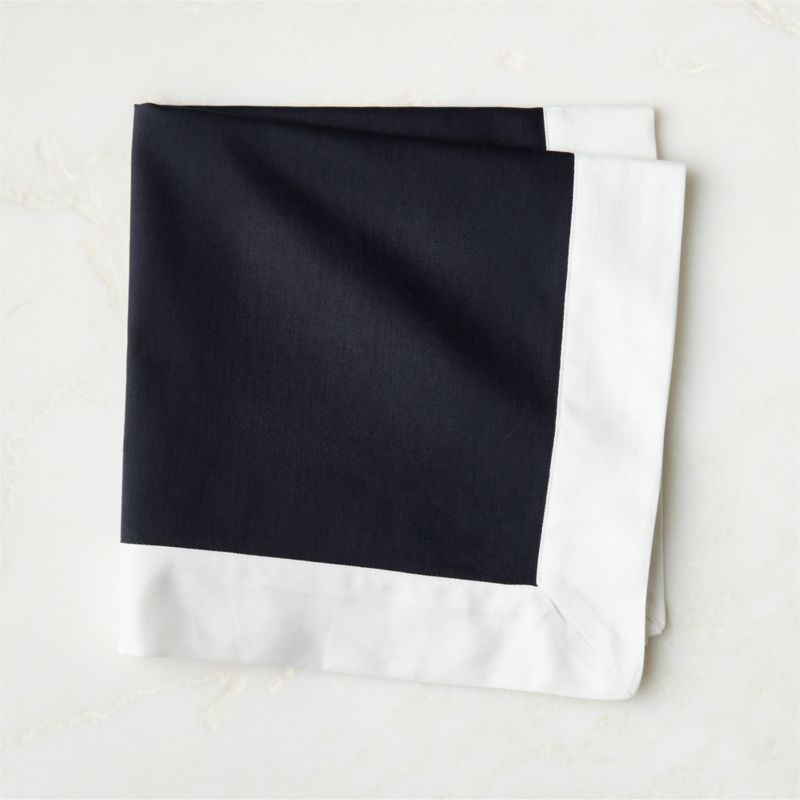 View Mara Black with White Bordered Organic Cotton Sateen Napkin details