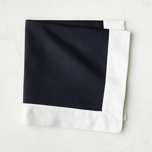 Mara Black with White Bordered Organic Cotton Sateen Napkin