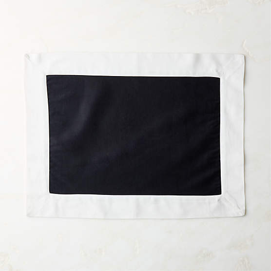 Mara Black with White Bordered Organic Cotton Sateen Rectangle Placemat