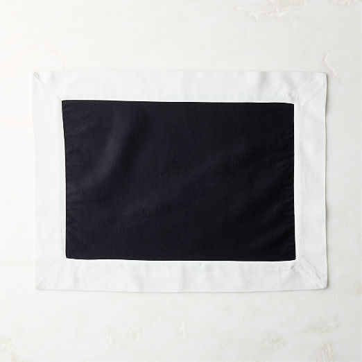 Mara Black with White Bordered Organic Cotton Sateen Rectangle Placemat