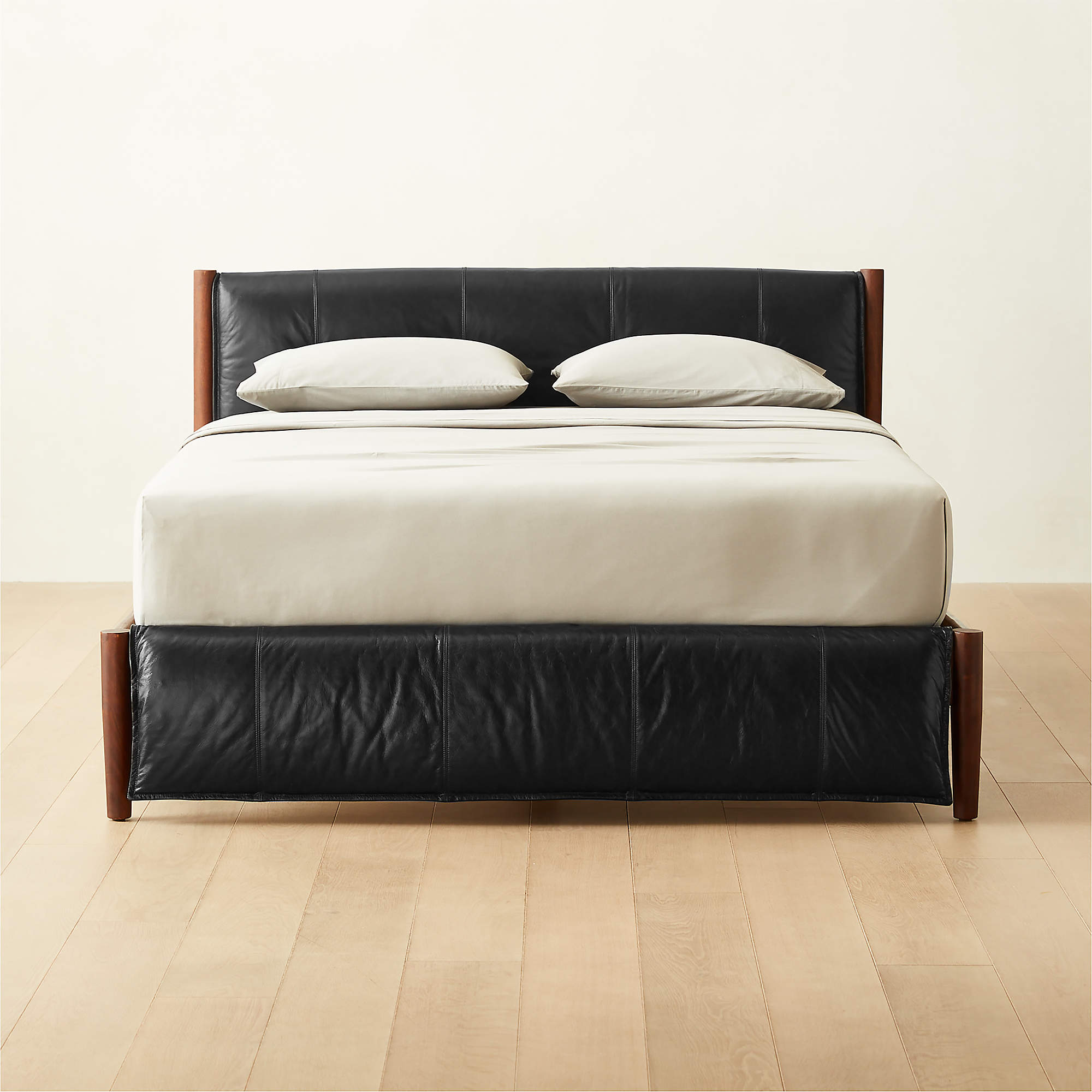 Maraba Black Leather Queen Bed + Reviews CB2