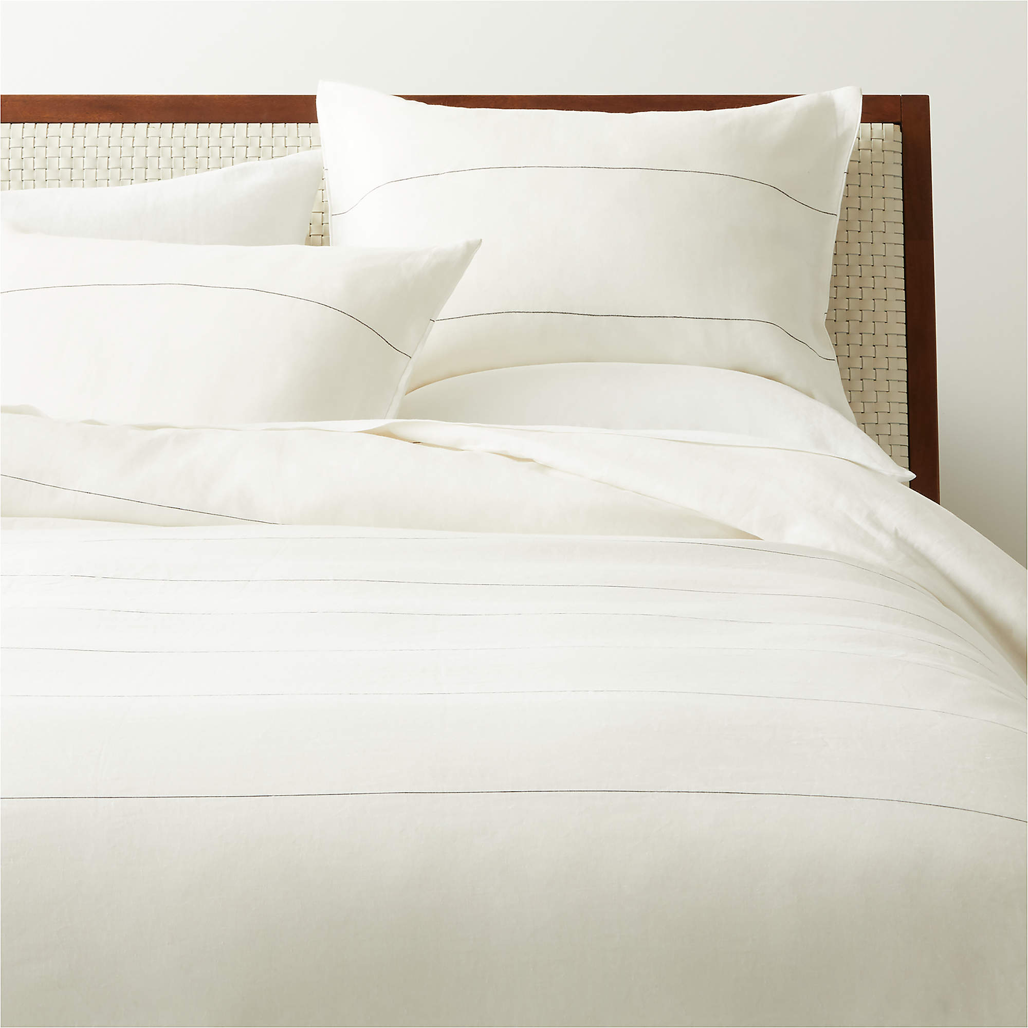 Marant Modern King Linen Pinstripe White and Black Duvet Cover CB2 Canada