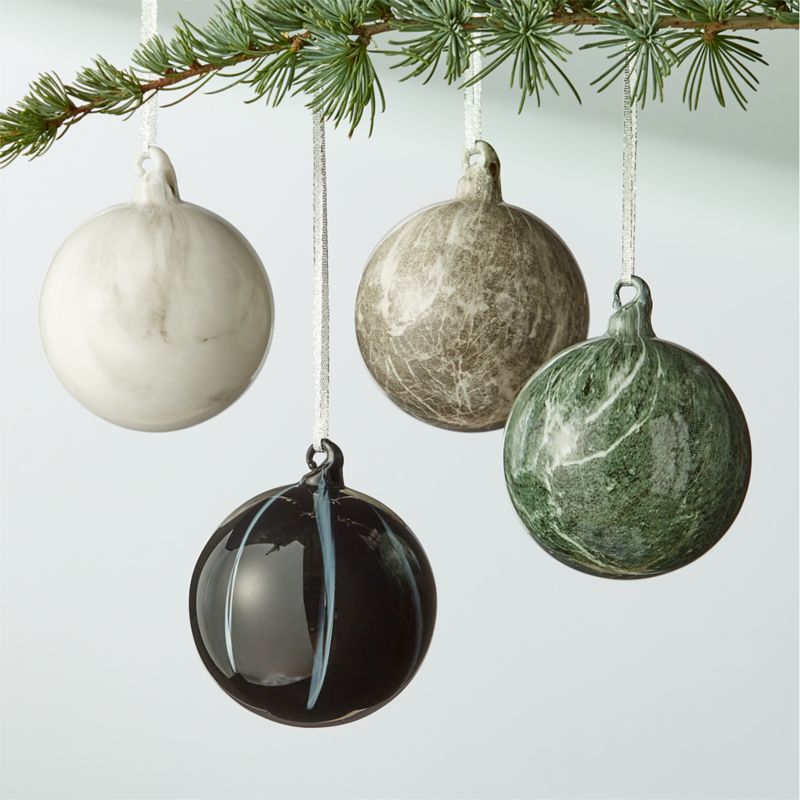 View Marbleized Glass Christmas Ornaments Set of 4 details