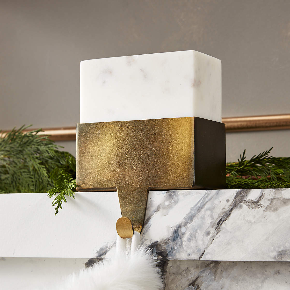 Modern White Marble Christmas Stocking Holder + Reviews CB2