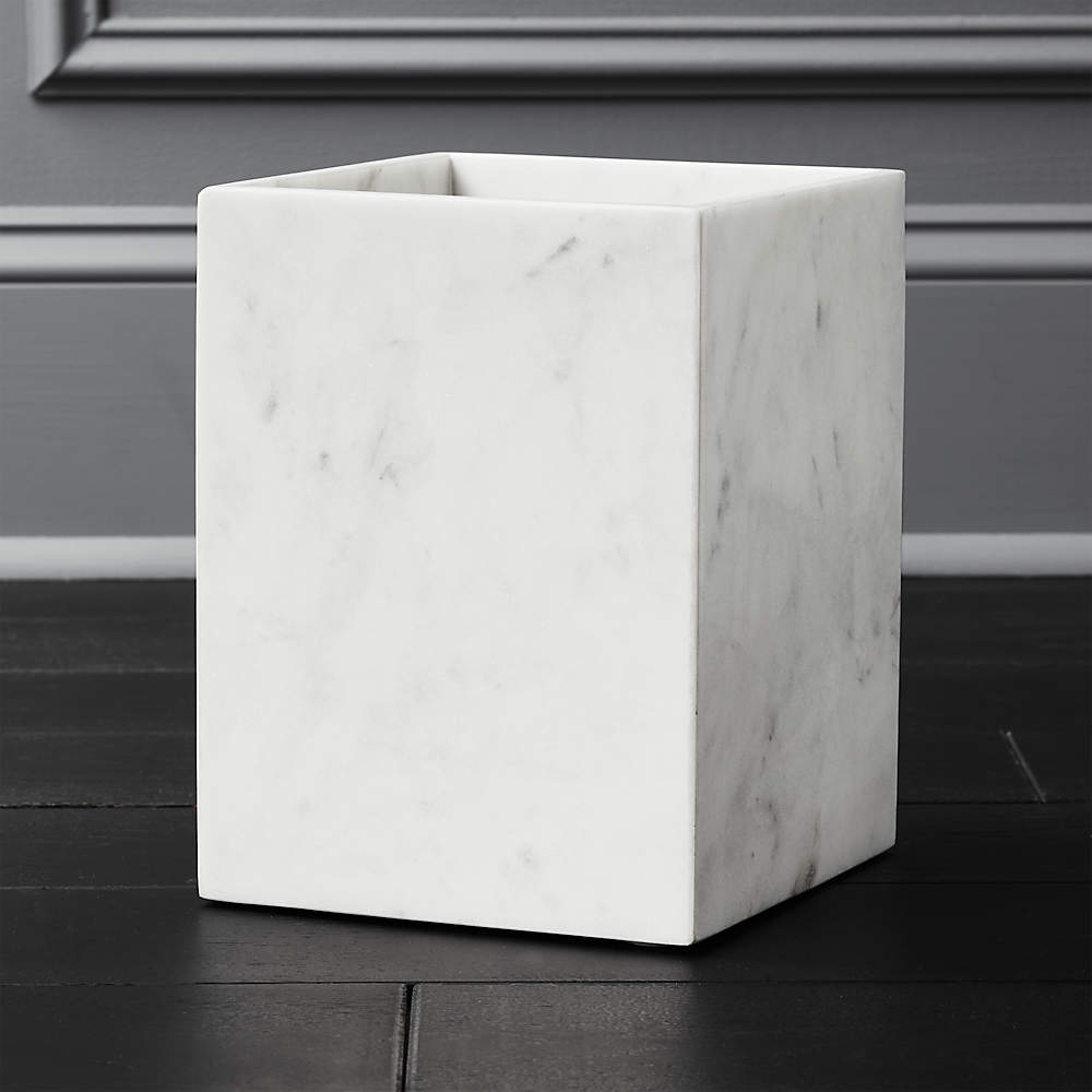 WASTE BASKET NEW WHITE AND GRAY MARBLE LOOKS ACRYLIC,RESIN TRASH CAN 