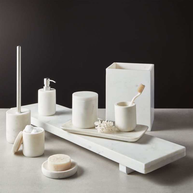 CB2 - March Catalog 2021 - Nexus White Marble Bath Caddy