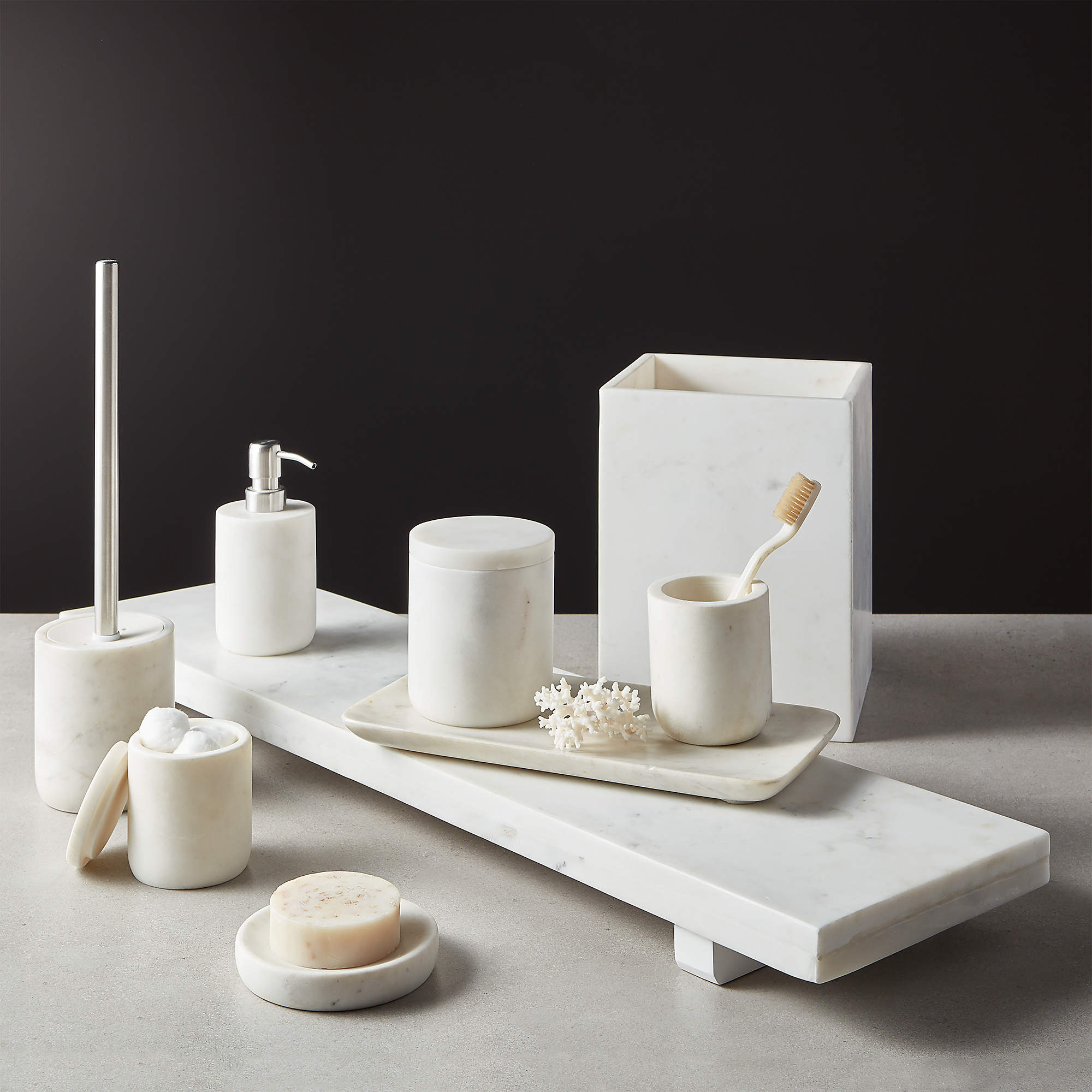 Nexus White Marble Bath Accessories | CB2 Canada