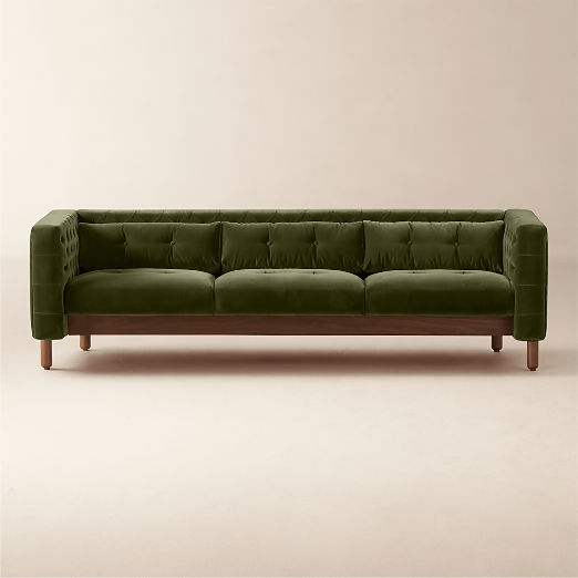 Marconi 81.5" Tufted Green Velvet Sofa by Gianfranco Frattini
