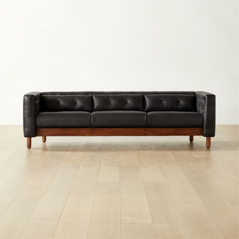 Marconi 3-Seater Tufted Leather Sofa Bello Black by Gianfranco Frattini - image 1 of 8