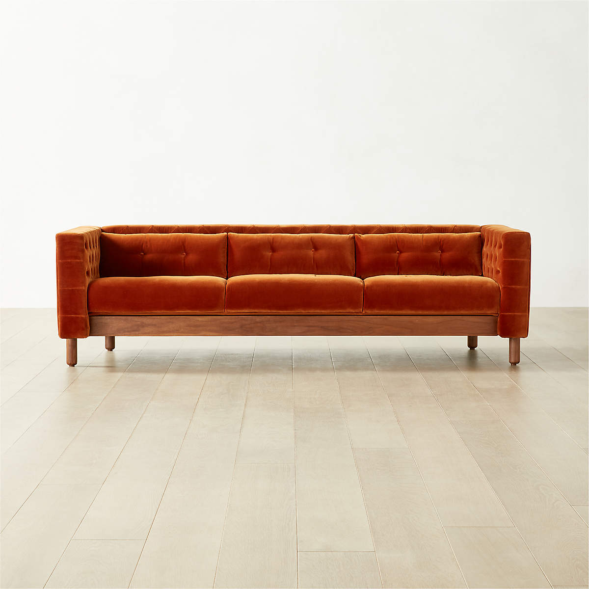 Marconi Modern 3Seater Tufted Rust Velvet Sofa + Reviews CB2