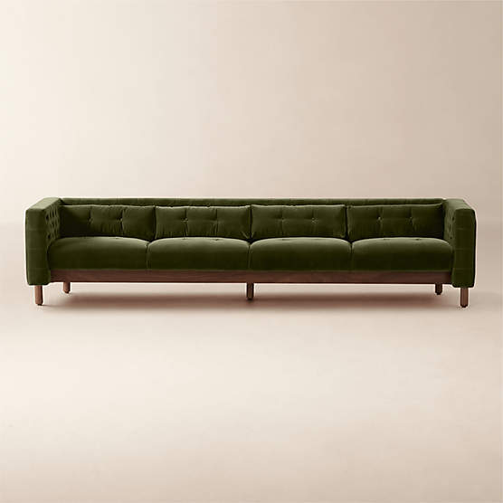 Marconi 105" Tufted Green Velvet Sofa by Gianfranco Frattini