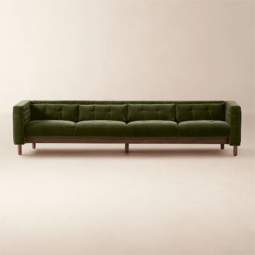 Marconi 105" Tufted Green Velvet Sofa by Gianfranco Frattini