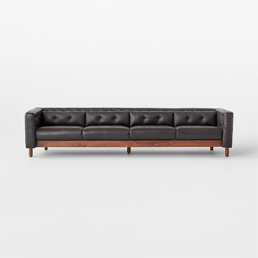 Marconi 105" 4-Seater Tufted Leather Sofa Bello Black by Gianfranco Frattini