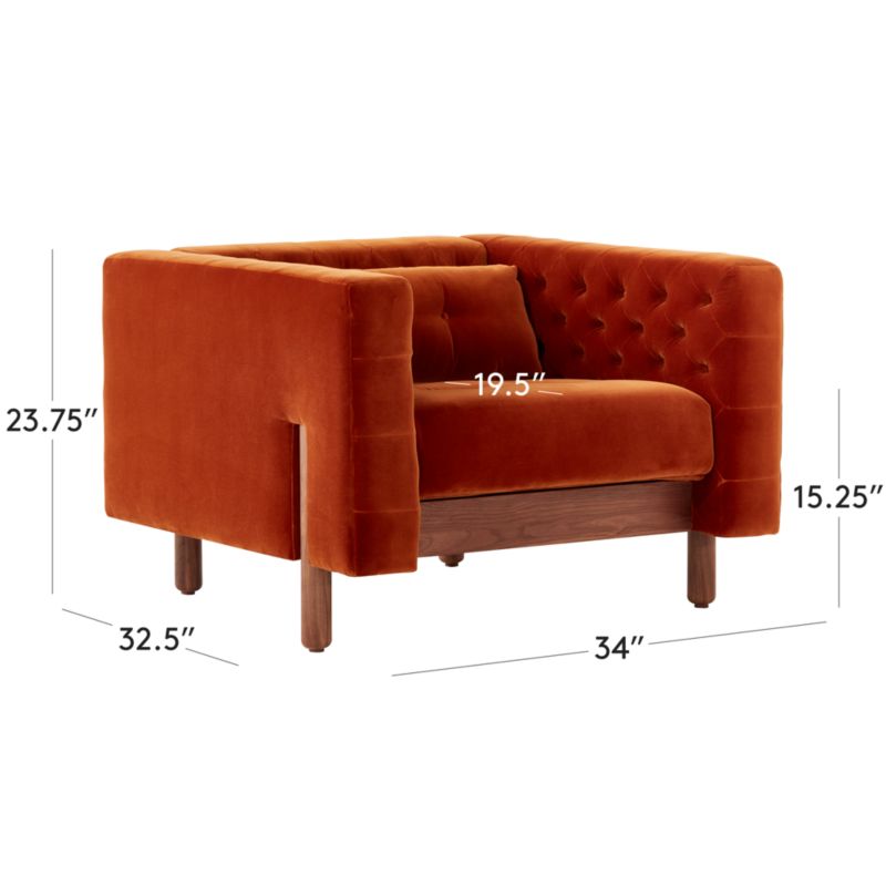 View Marconi Tufted Rust Velvet Accent Chair by Gianfranco Frattini - image 3 of 10