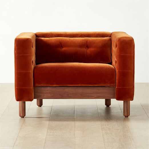 Marconi Tufted Rust Velvet Accent Chair by Gianfranco Frattini