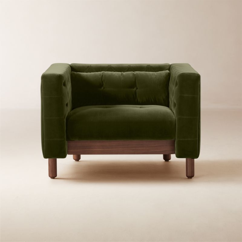 Marconi Tufted Green Velvet Accent Chair by Gianfranco Frattini - image 0 of 9