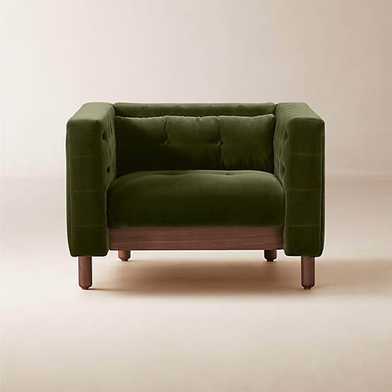 Marconi Tufted Green Velvet Accent Chair by Gianfranco Frattini