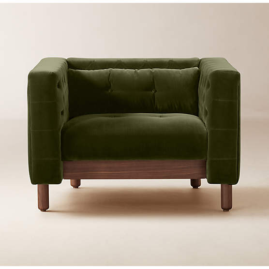 Marconi Tufted Green Velvet Accent Chair by Gianfranco Frattini