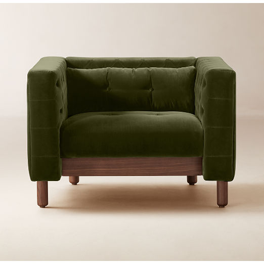 Marconi Tufted Green Velvet Accent Chair by Gianfranco Frattini
