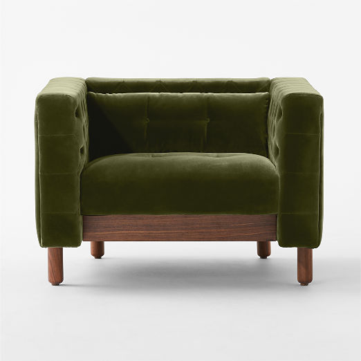 Marconi Tufted Green Velvet Accent Chair by Gianfranco Frattini