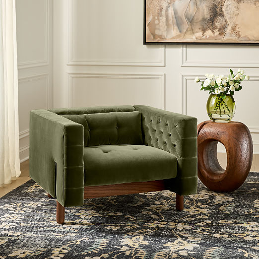 Marconi Tufted Green Velvet Accent Chair by Gianfranco Frattini
