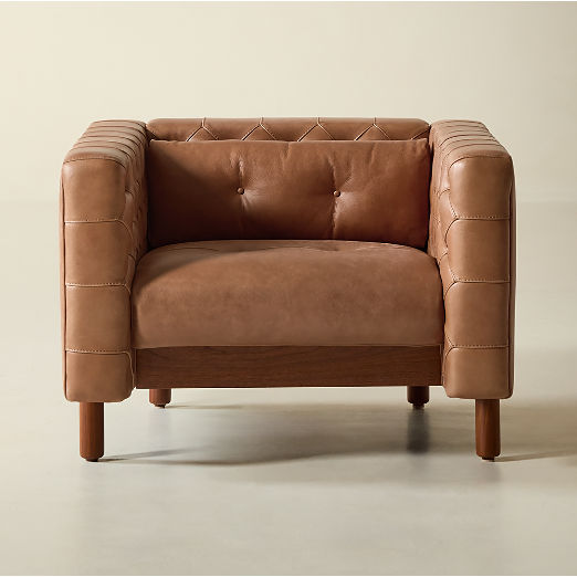 Marconi Tufted Saddle Leather Accent Chair by Gianfranco Frattini Set of 2