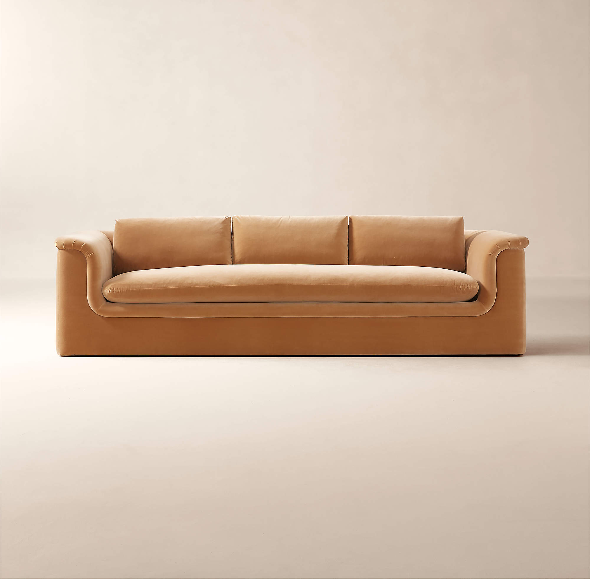 Mardones Camel Brown Velvet Sofa + Reviews CB2