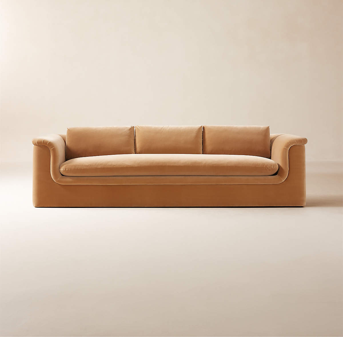 Mardones Camel Brown Velvet Sofa + Reviews | CB2