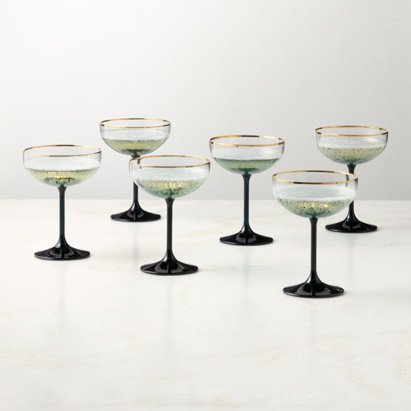 View Marie Blue with Gold Rim Coupe Glasses Set of 6 details