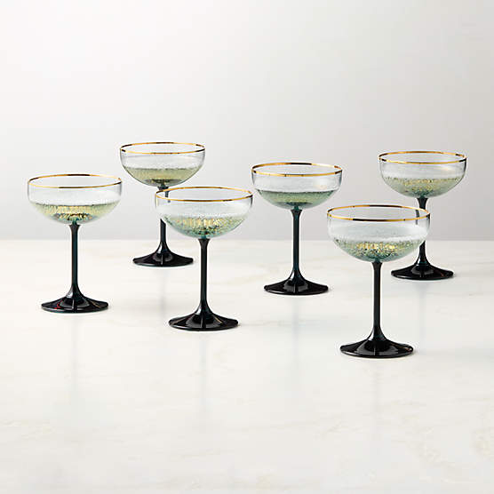 Marie Blue with Gold Rim Coupe Glasses Set of 6