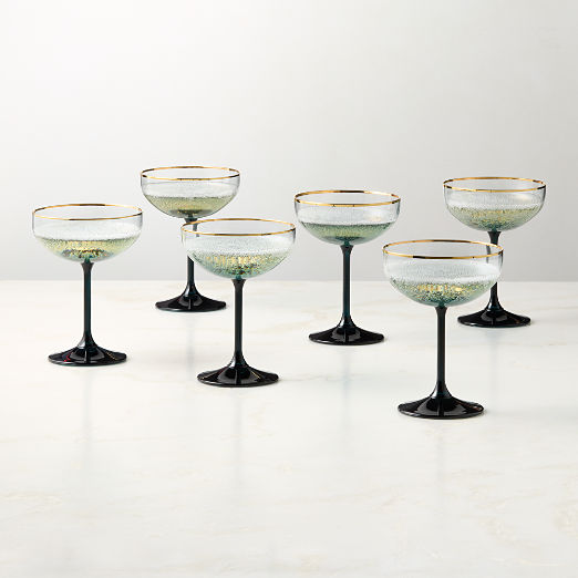 Marie Blue with Gold Rim Coupe Glasses Set of 6