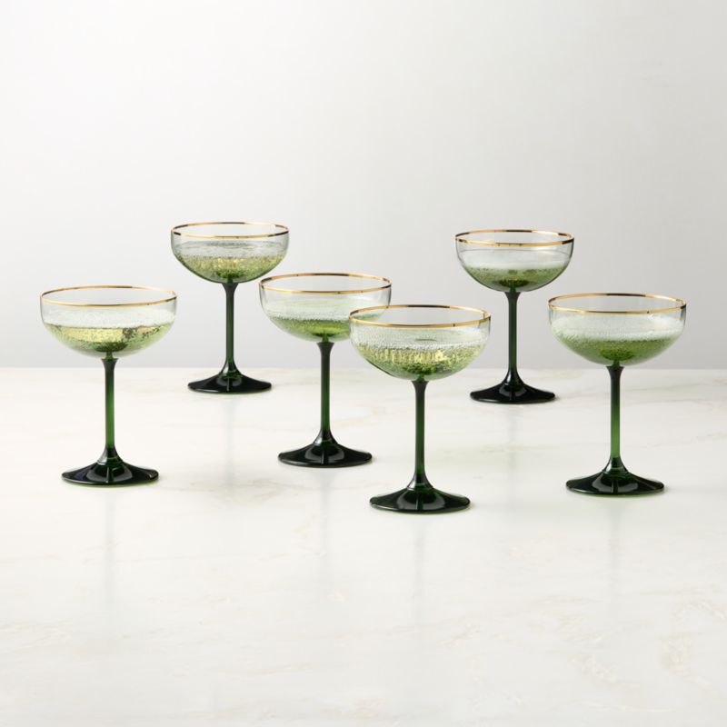 View Marie Green with Gold Rim Coupe Glasses Set of 6 details