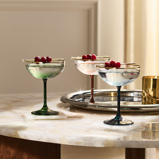 Marie Blue with Gold Rim Coupe Glasses Set of 6