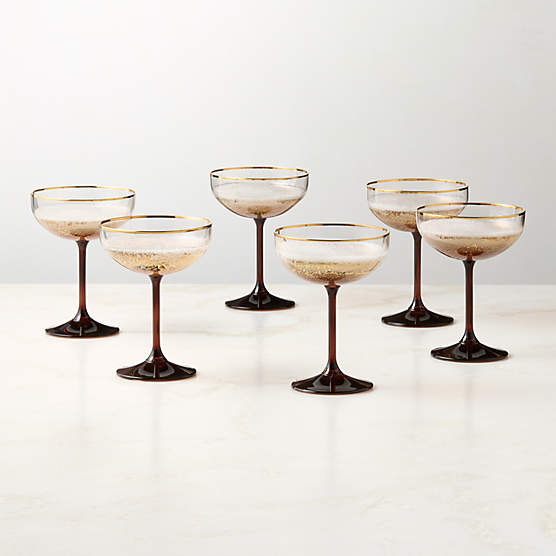 Marie Red with Gold Rim Coupe Glasses Set of 6