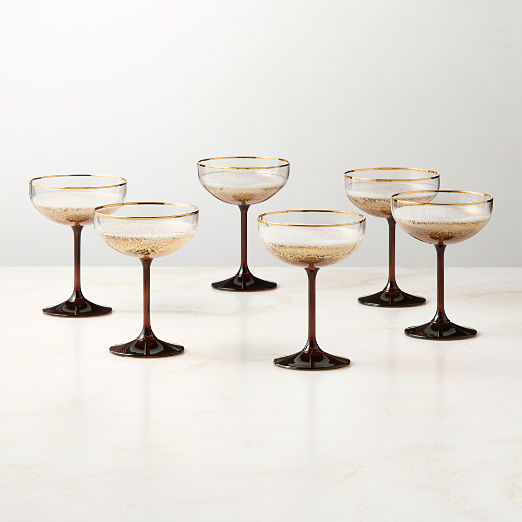 Marie Red with Gold Rim Coupe Glasses Set of 6