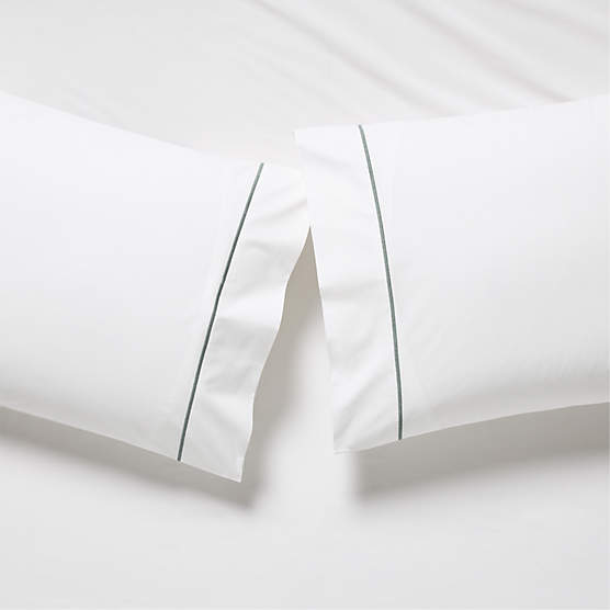 Marisal Organic Cotton Percale 400 Thread Count White and Faded Teal Standard Pillowcases Set of 2
