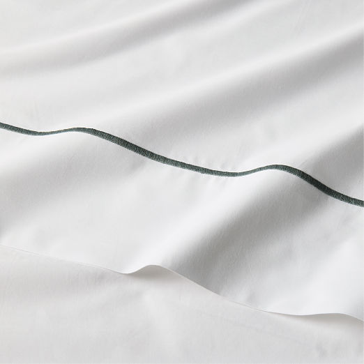 Marisal Organic Cotton Percale 400 Thread Count White and Faded Teal Queen Sheet Set
