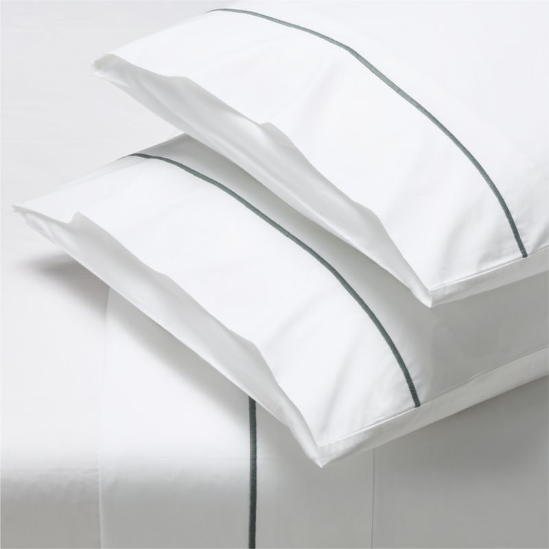 View Marisal Organic Cotton Percale 400 Thread Count White and Faded Teal Queen Sheet Set details