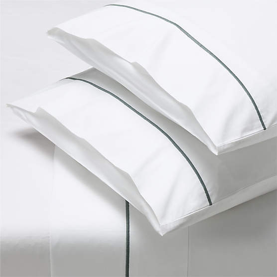 Marisal Organic Cotton Percale 400 Thread Count White and Faded Teal Queen Sheet Set