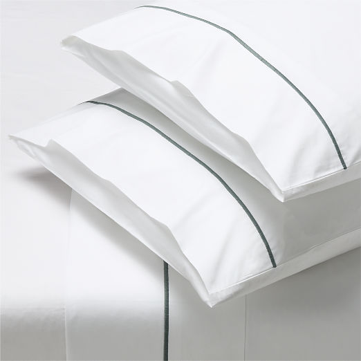 Marisal Organic Cotton Percale 400 Thread Count White and Faded Teal Queen Sheet Set