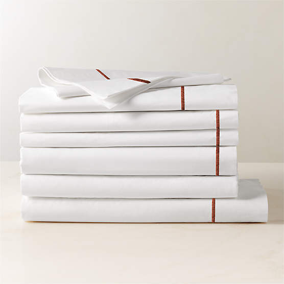 Marisal Organic Cotton Percale 400 Thread Count White and Sienna Brown Full/Queen Bedding Set